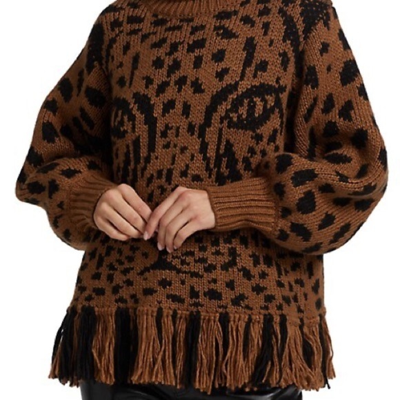 NWT FARM Rio Caramel Leopard Turtleneck Wool Sweater Knit Fleece Pullover XS - Picture 5 of 15